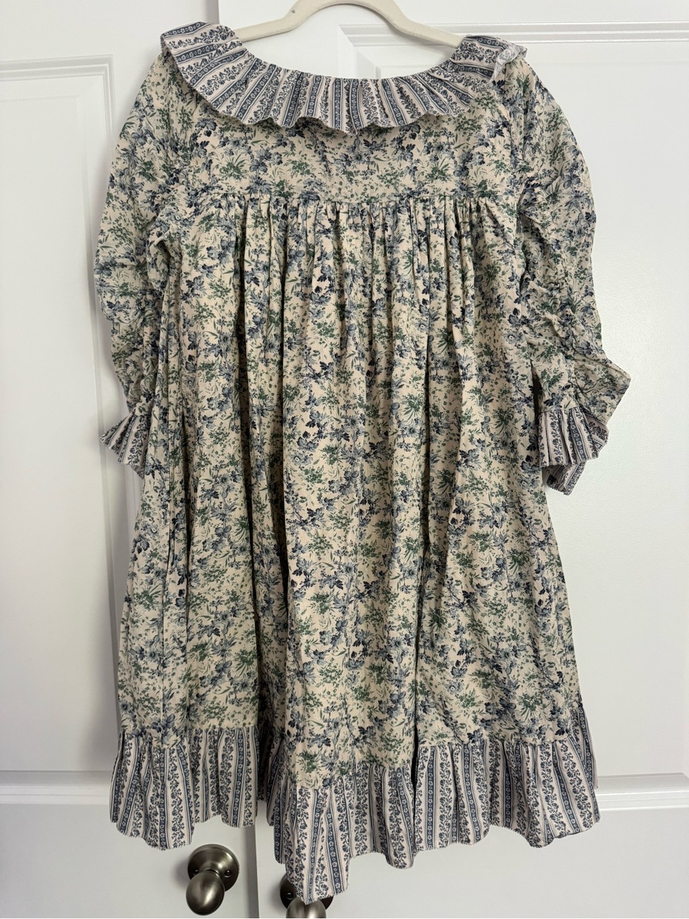Christy Dawn Cream Floral Ruffled Peasant Dress with Blue Accents - Picture 2 of 5
